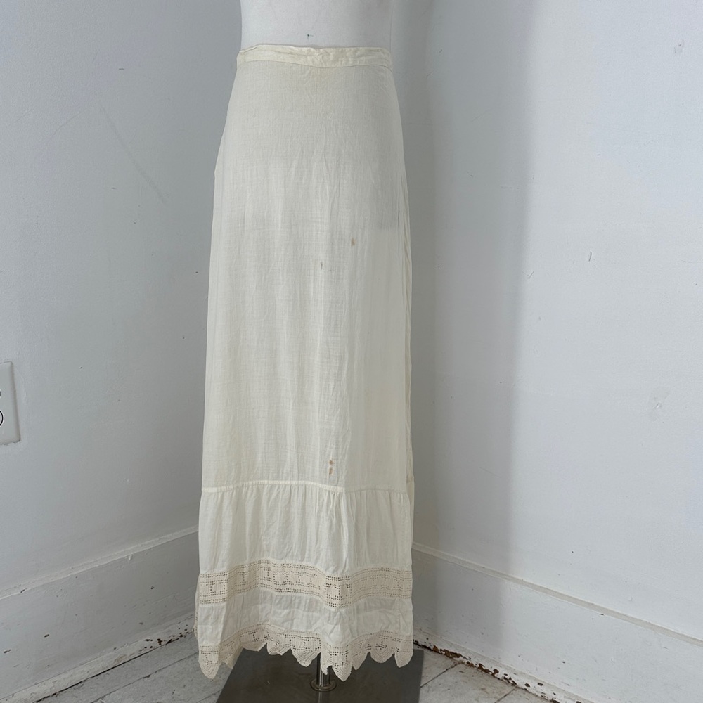 Antique 1910s Cotton Insertion Crochet Petticoat Maxi Skirt 25 Waist